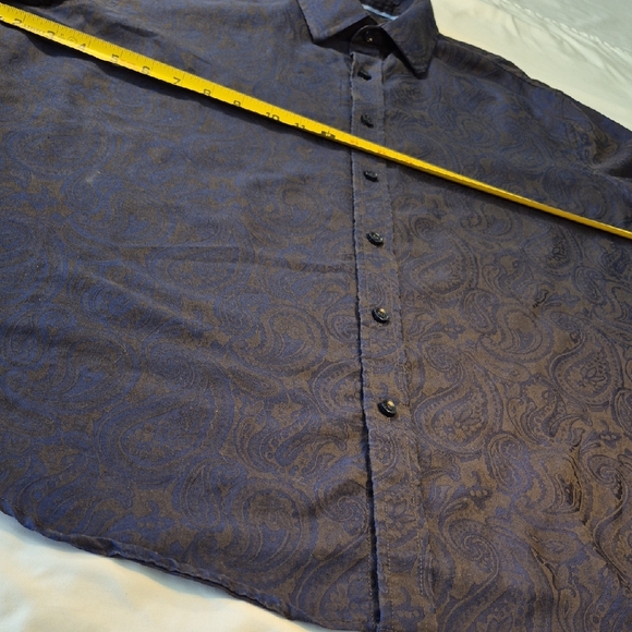 Tasso Elba Men's Vibrant Blue and Black Paisley Button Down Long Sleeve Shirt - Picture 8 of 16